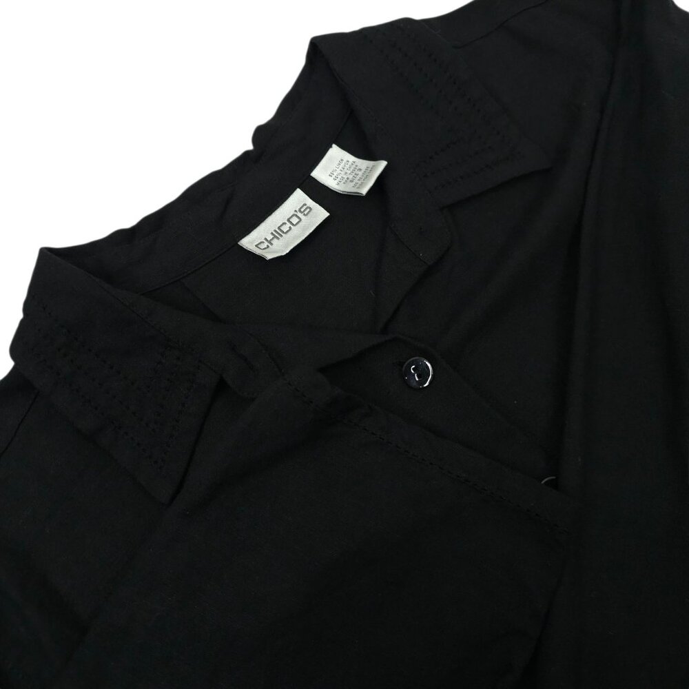 Chicos Button Front Shirt Womens 3 US XL/16 Linen Blend Long Sleeve Black